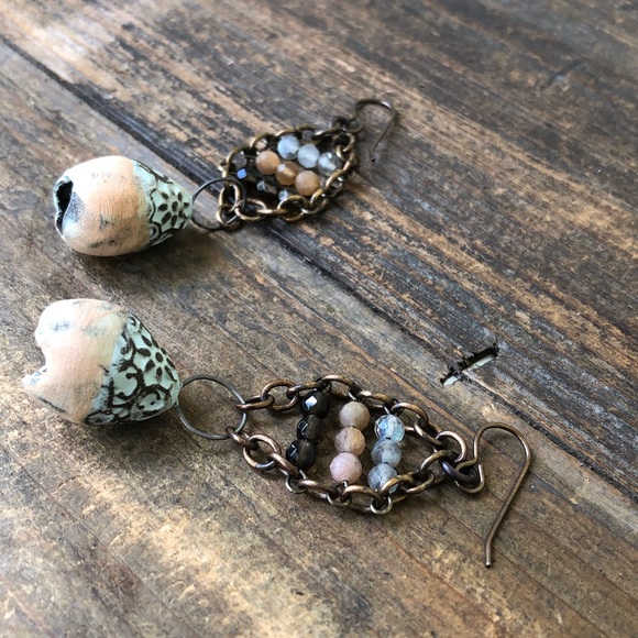 Ceramic Bell Gemstone Earrings - Picture 7 of 8